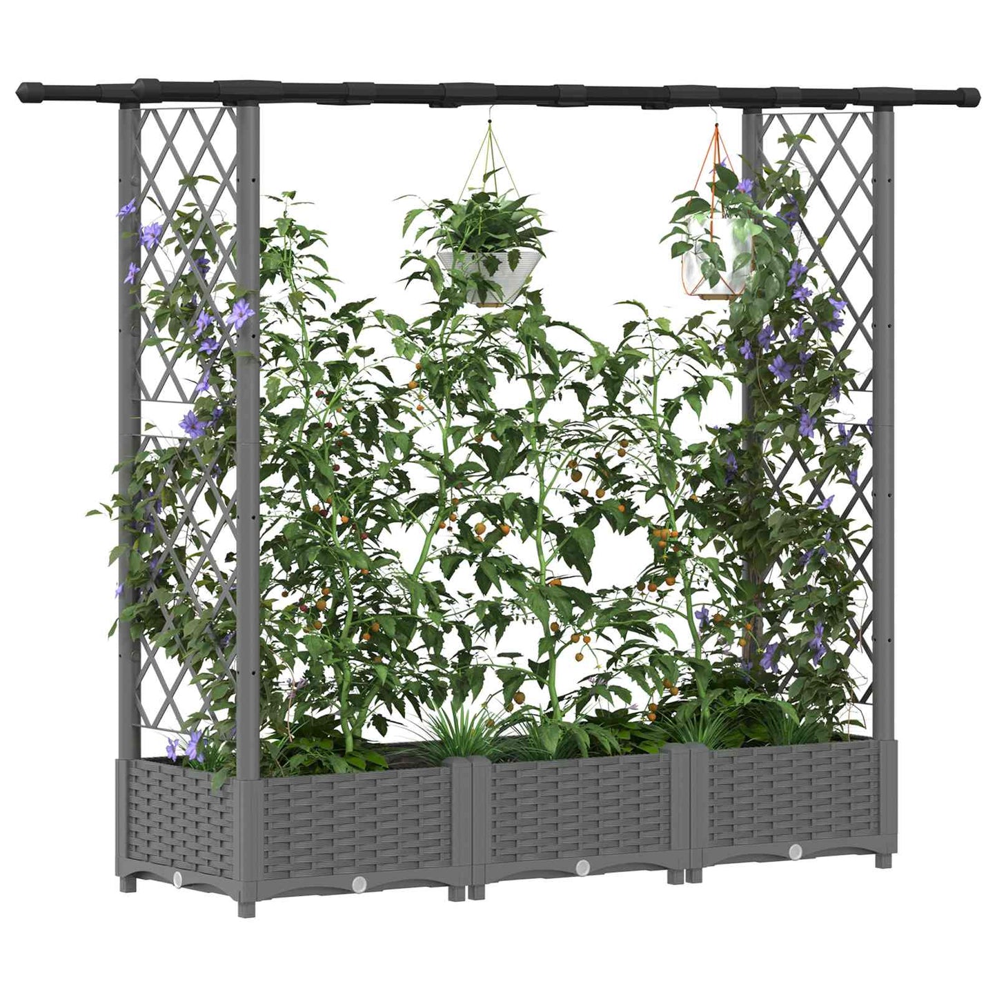 Raised Bed with Trellis and Roof Light Grey 164 x 40 x 121 cm
