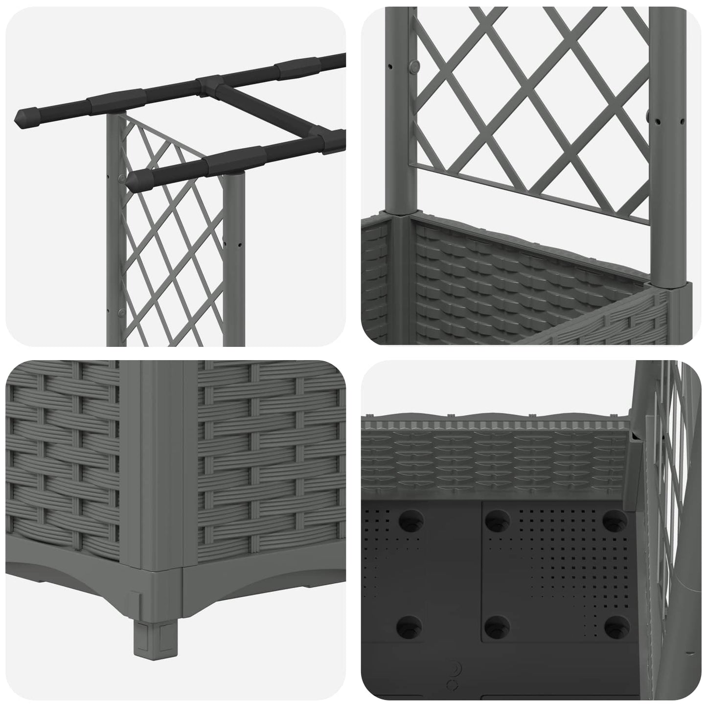 Raised Bed with Trellis and Roof Light Grey 203 x 40 x 121 cm