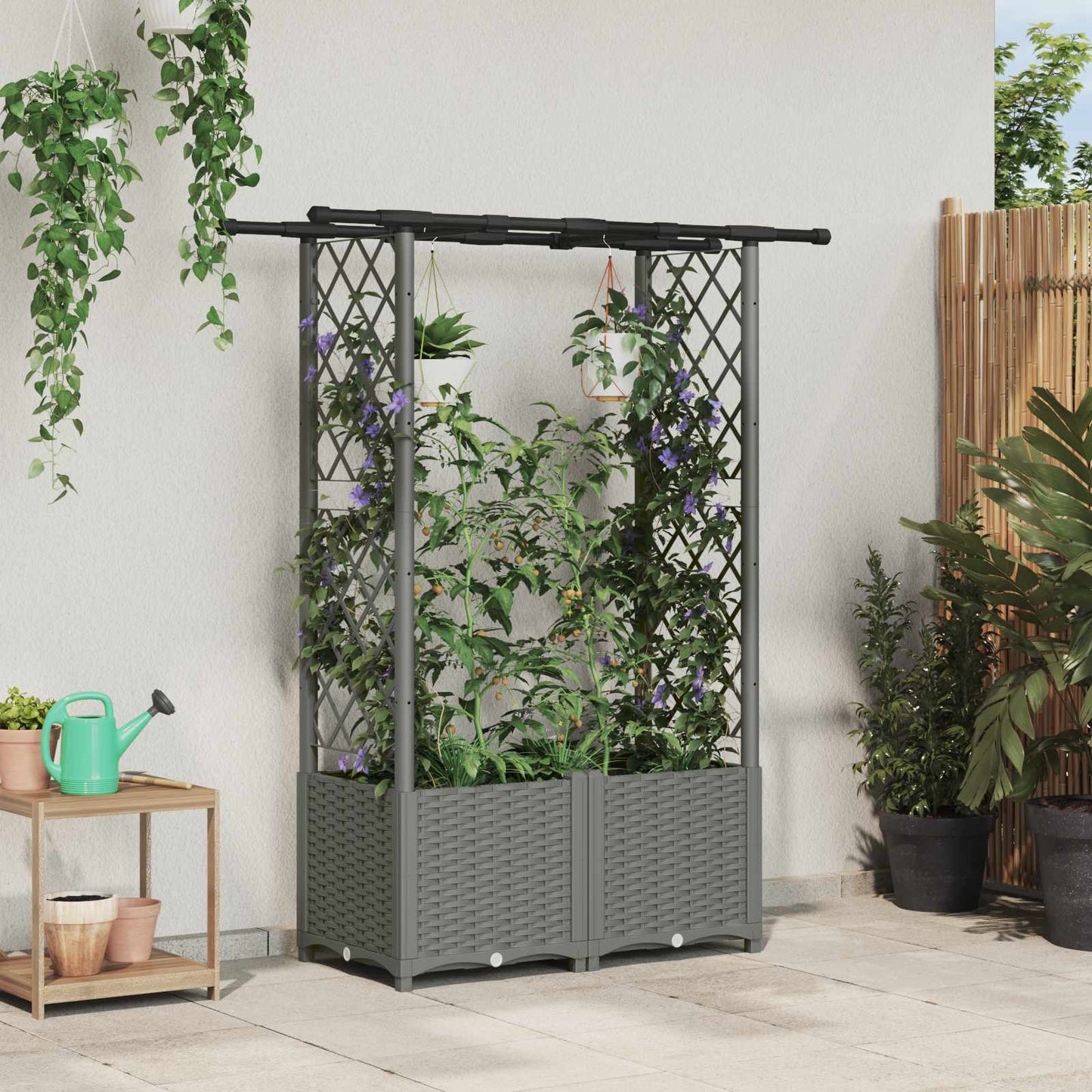 Raised Bed with Trellis and Roof Light Grey 124.5 x 40 x 136 cm