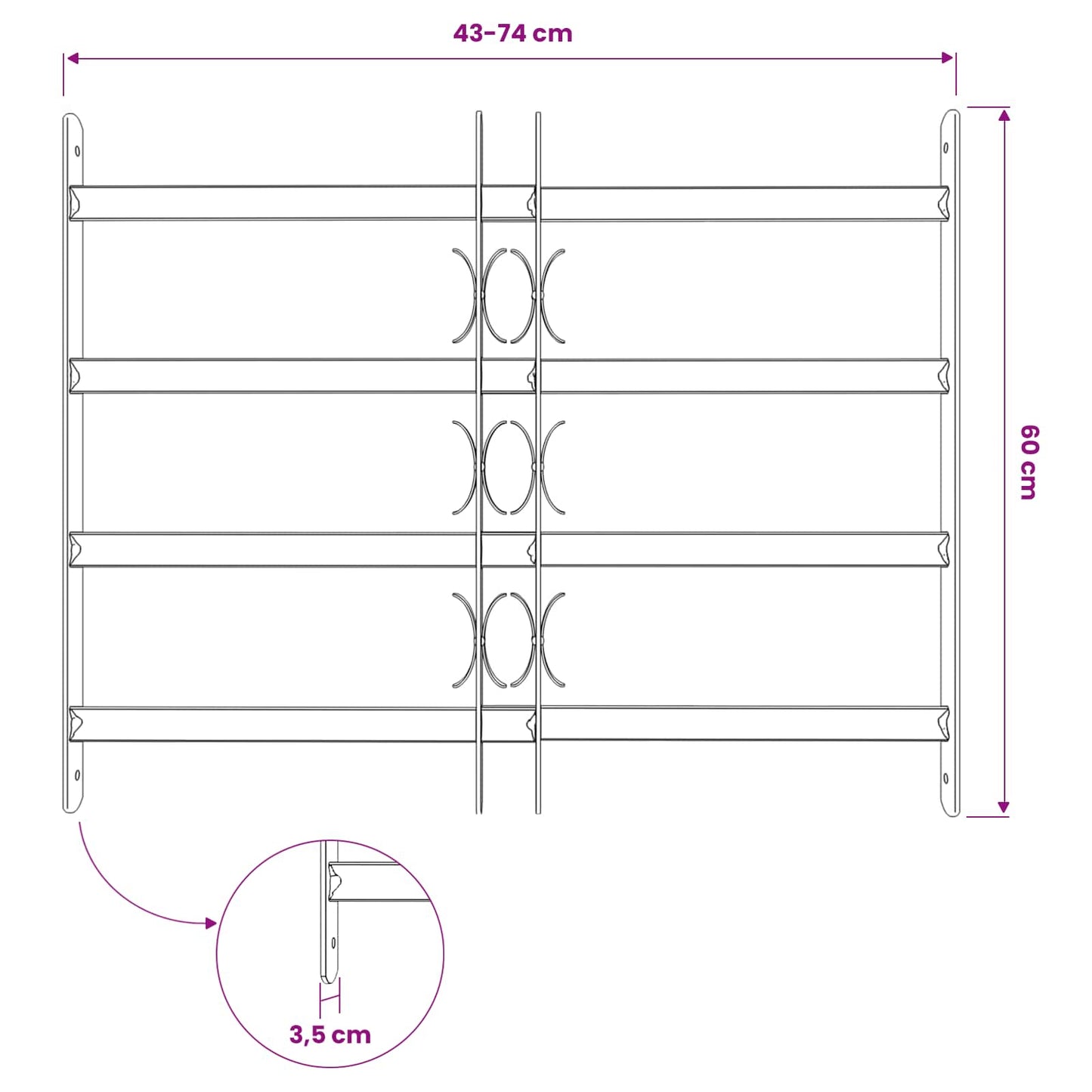 Security Grille for Windows with 4 Crossbars 43-74 cm