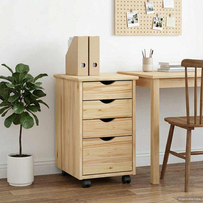 Rolling Cabinet Brown 34 x 39 x 56 cm Solid Pine Wood