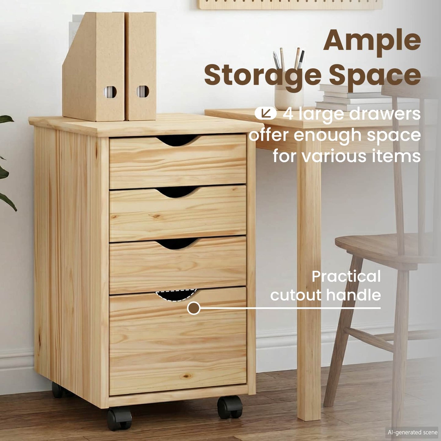 Rolling Cabinet Brown 34 x 39 x 56 cm Solid Pine Wood