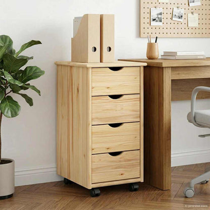Rolling Cabinet 34 x 39 x 65.5 cm Solid Pine Wood Brown