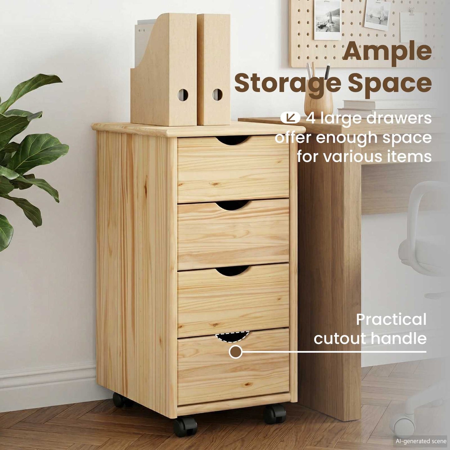Rolling Cabinet Brown 65.5 x 34 x 39 cm Solid Pine Wood