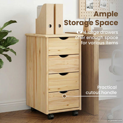 Rolling Cabinet Brown 65.5 x 34 x 39 cm Solid Pine Wood