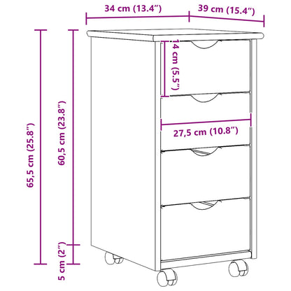 Rolling Cabinet Brown 65.5 x 34 x 39 cm Solid Pine Wood