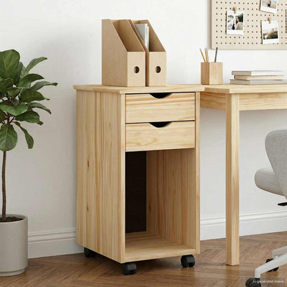 Rolling Cabinet 34 x 39 x 65.5 cm Solid Pine Wood Brown
