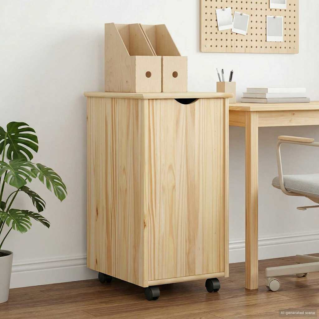 Rolling Cabinet Brown 34 x 39 x 65.5 cm Solid Pine Wood