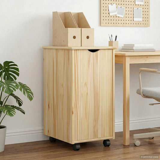 Rolling Cabinet Brown 34 x 39 x 65.5 cm Solid Pine Wood