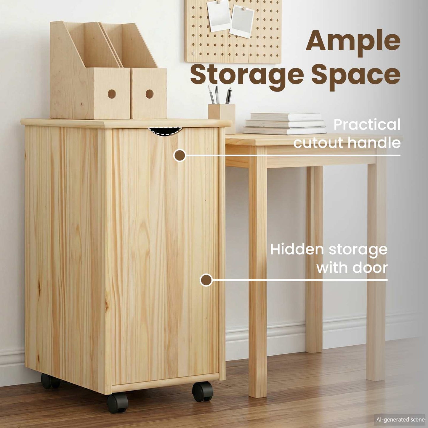 Rolling Cabinet Brown 34 x 39 x 65.5 cm Solid Pine Wood