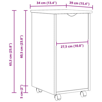 Rolling Cabinet Brown 34 x 39 x 65.5 cm Solid Pine Wood