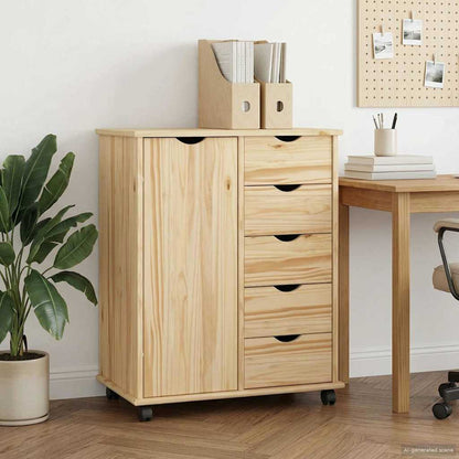 Rolling Cabinet 63.5 x 39 x 79 cm Solid Pine Wood Brown