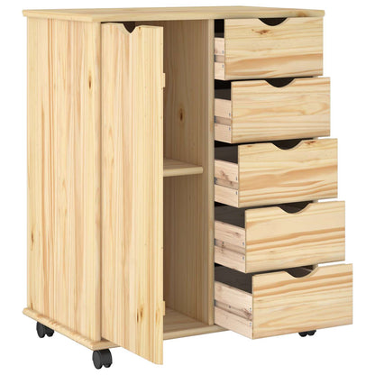 Rolling Cabinet Brown 63.5 x 39 x 79 cm Solid Pine Wood