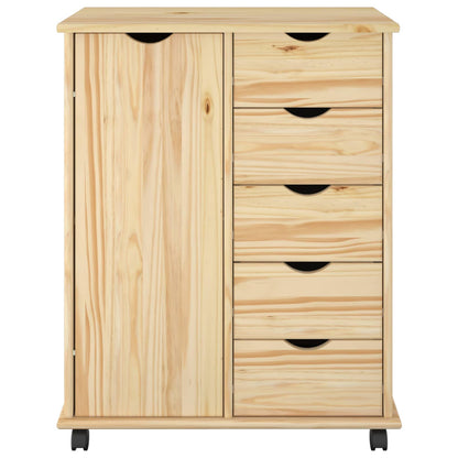 Rolling Cabinet Brown 63.5 x 39 x 79 cm Solid Pine Wood