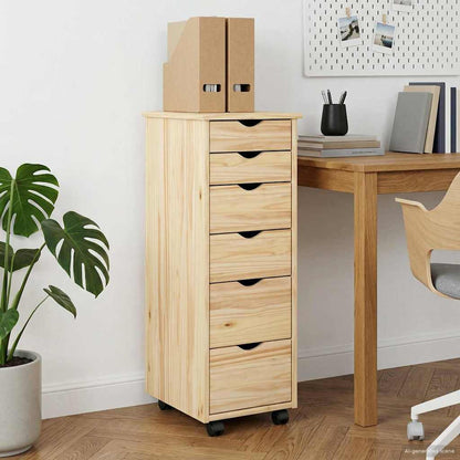 Rolling Cabinet 34 x 39 x 93.5 cm Solid Pine Wood Brown