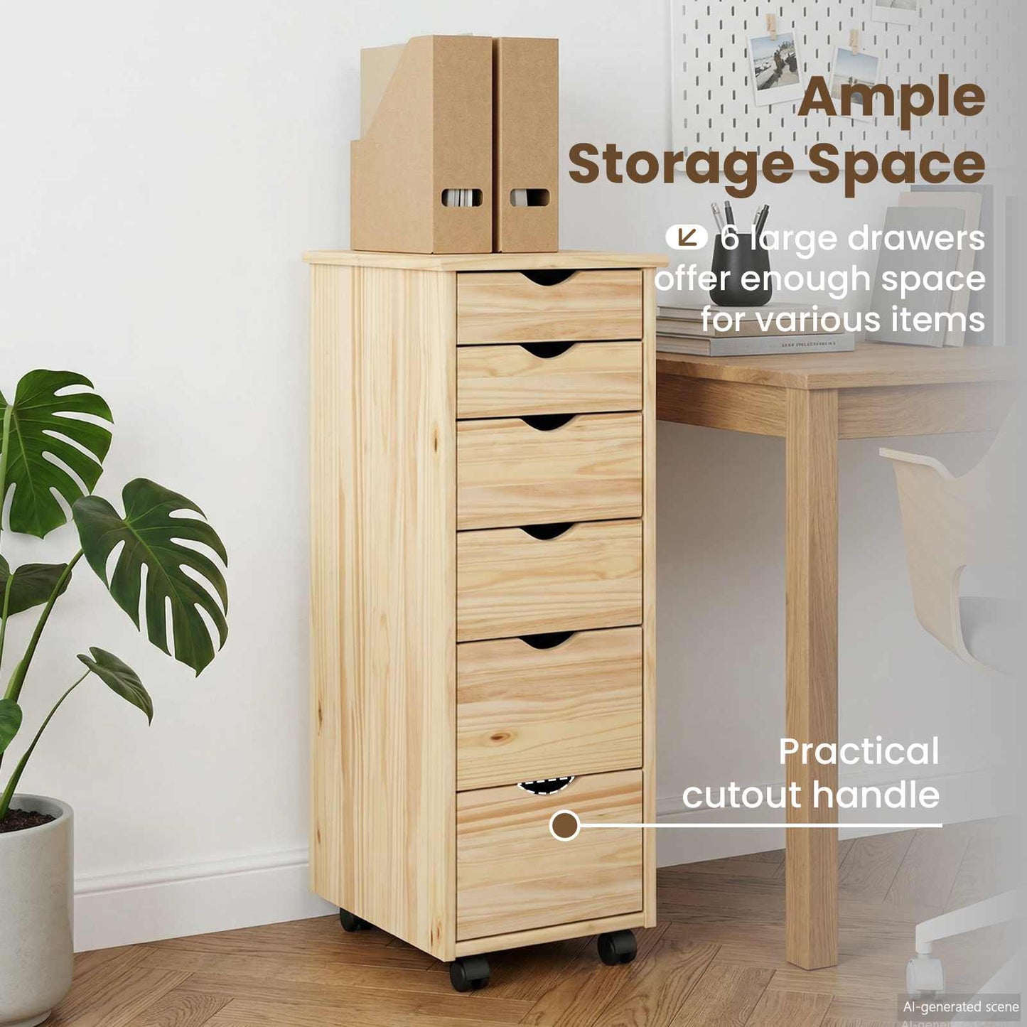 Rolling Cabinet Brown 34 x 39 x 93.5 cm Solid Pine Wood