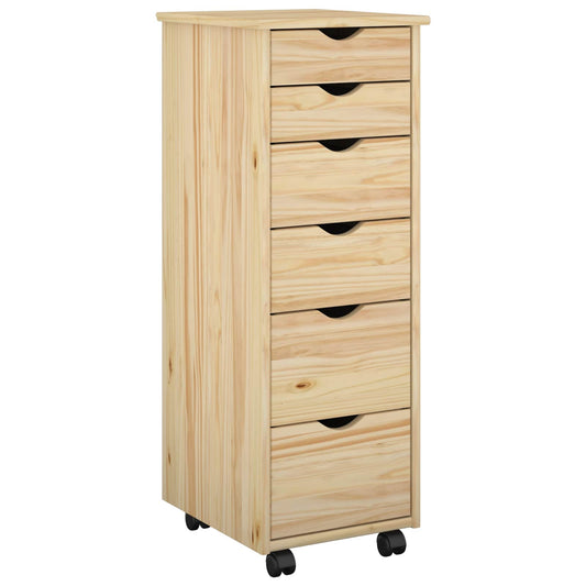 Rolling Cabinet 34 x 39 x 93.5 cm Solid Pine Wood Brown