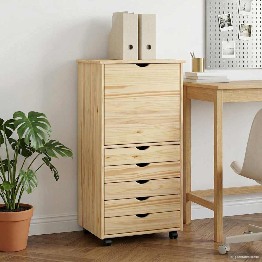 Rolling Cabinet 53 x 39 x 103 cm Solid Pine Wood Brown