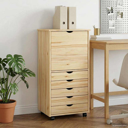 Rolling Cabinet 53 x 39 x 103 cm Solid Pine Wood Brown