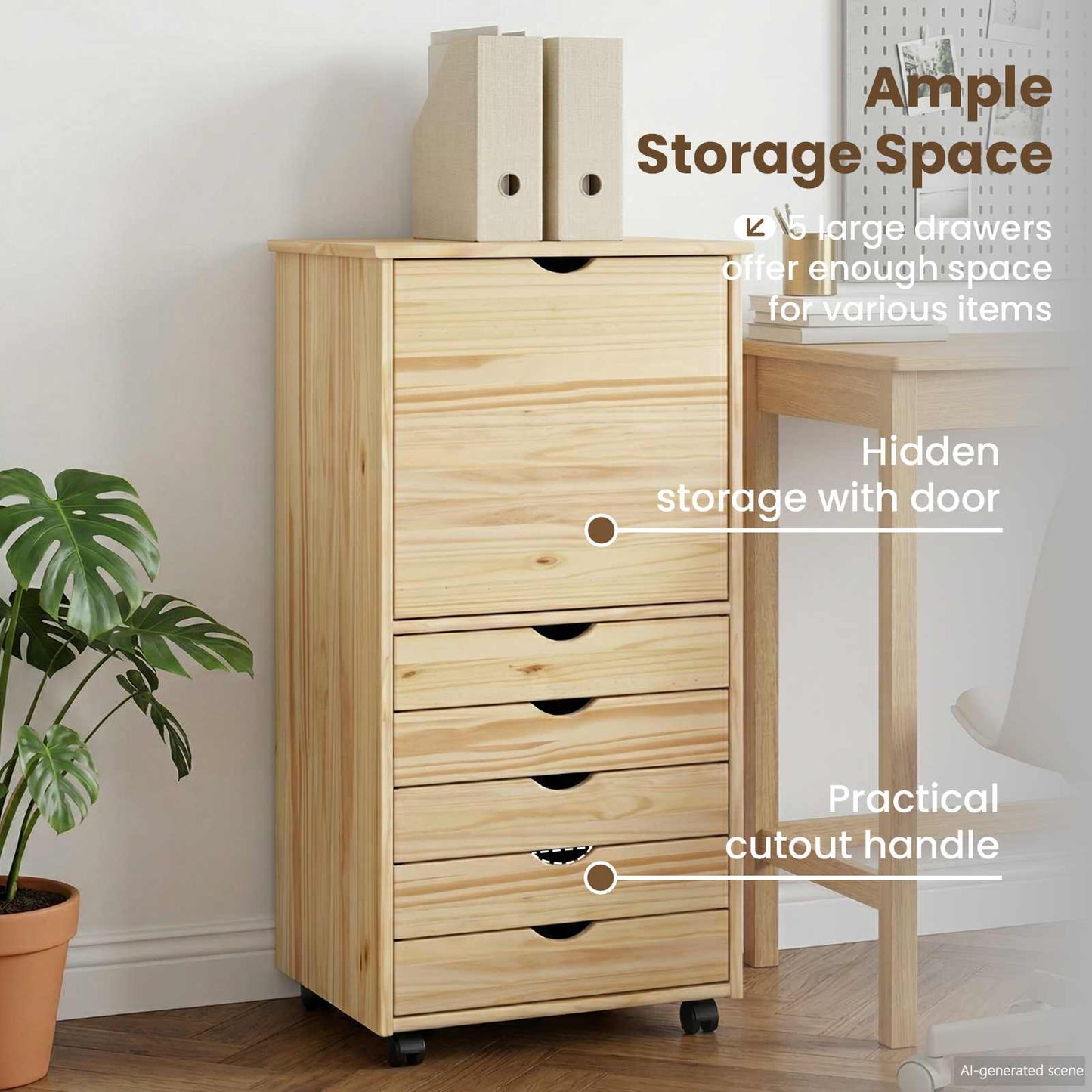 Rolling Cabinet Brown 53 x 39 x 103 cm Solid Pine Wood