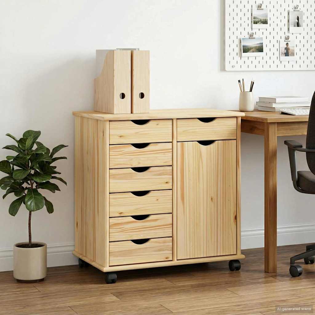 Rolling Cabinet 63.5 x 39 x 65.5 cm Solid Pine Wood Brown