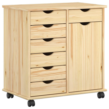 Rolling Cabinet Brown 63.5 x 39 x 65.5 cm Solid Pine Wood