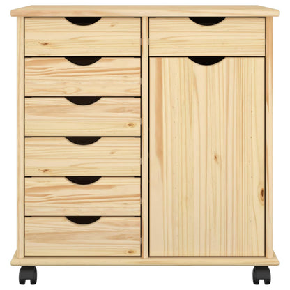Rolling Cabinet Brown 63.5 x 39 x 65.5 cm Solid Pine Wood