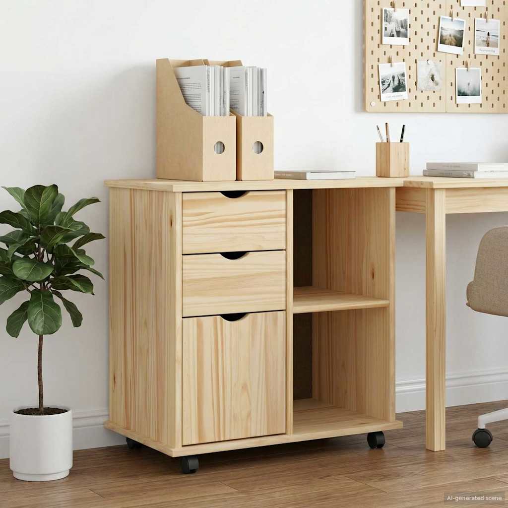 Rolling Cabinet 63.5 x 39 x 65.5 cm Solid Pine Wood Brown