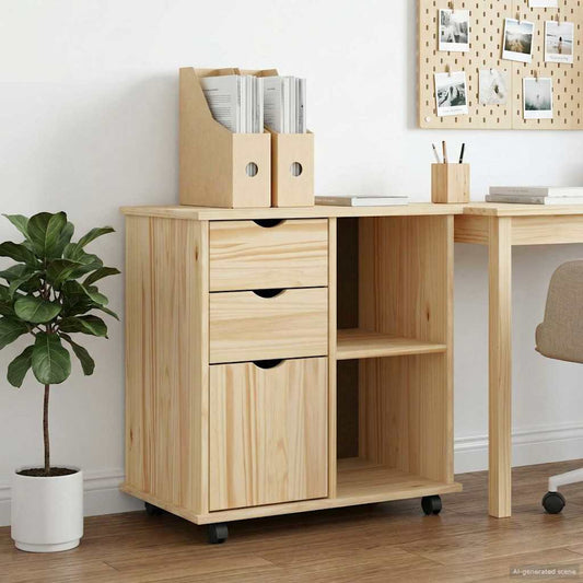 Rolling Cabinet 63.5 x 39 x 65.5 cm Solid Pine Wood Brown