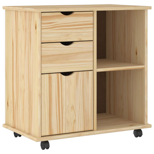 Rolling Cabinet 63.5 x 39 x 65.5 cm Solid Pine Wood Brown