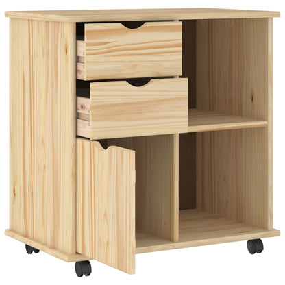 Rolling Cabinet Brown 63.5 x 39 x 65.5 cm Solid Pine Wood