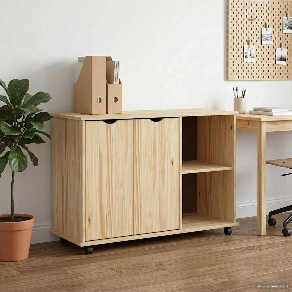 Rolling Cabinet Brown 100 x 39 x 65.5 cm Solid Pine Wood