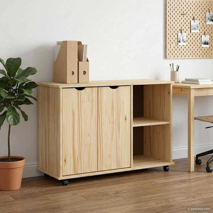 Rolling Cabinet Brown 100 x 39 x 65.5 cm Solid Pine Wood