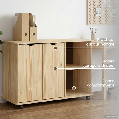 Rolling Cabinet Brown 100 x 39 x 65.5 cm Solid Pine Wood