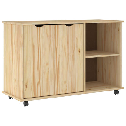 Rolling Cabinet Brown 100 x 39 x 65.5 cm Solid Pine Wood