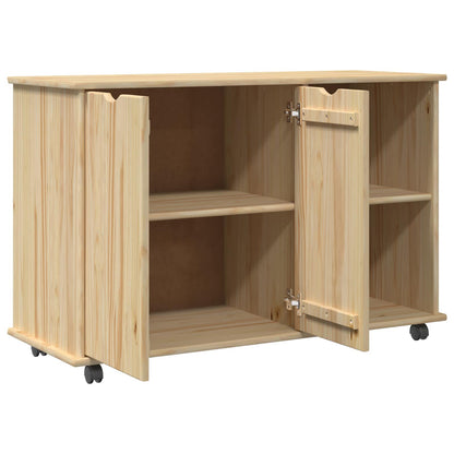Rolling Cabinet Brown 100 x 39 x 65.5 cm Solid Pine Wood