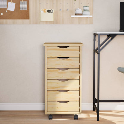 Rolling Cabinet with Drawers MOSS Clear Varnish Solid Pine wood