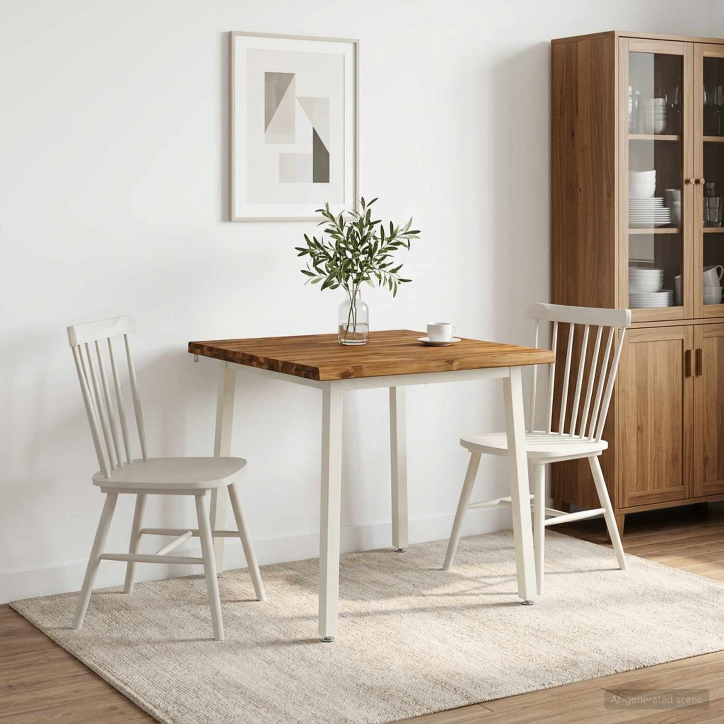 90 x 90 x 75 cm Solid Acacia Wood Natural and White Square