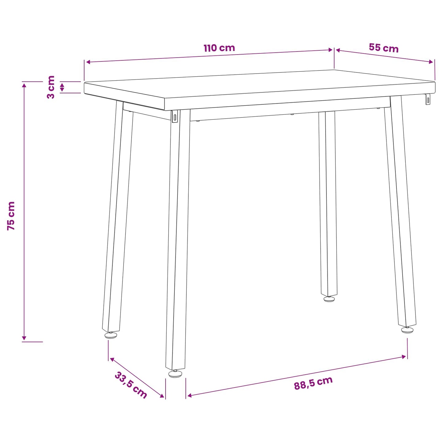 110 x 55 x 75 cm Solid Acacia Wood Natural and Black