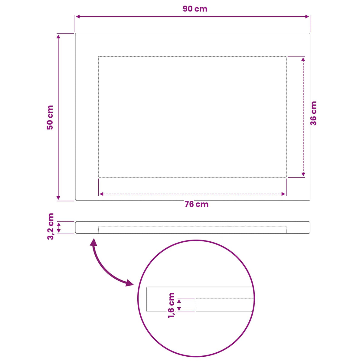 Rectangular Table Top 90 x 50 x 3.2 cm Rectangular