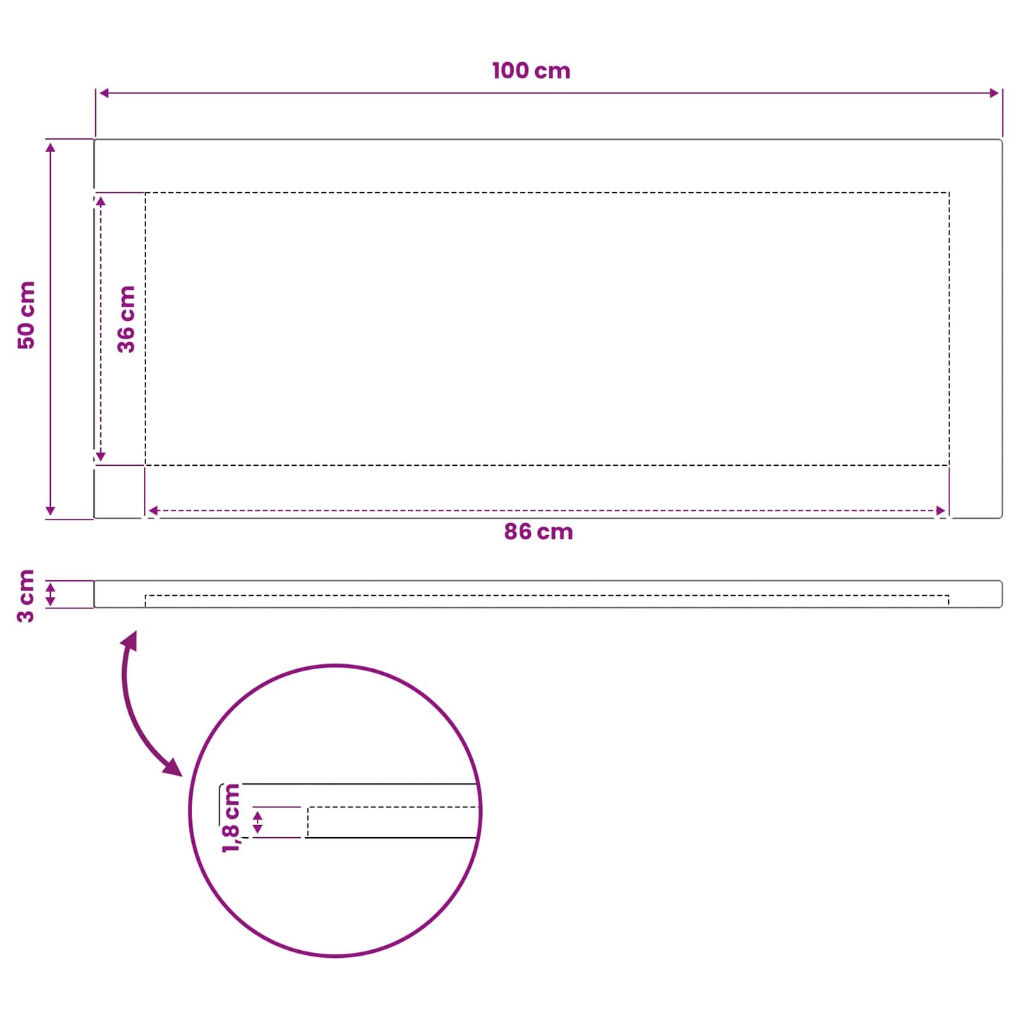 Rectangular Table Top 100 x 50 x 3.5 cm Rectangular White