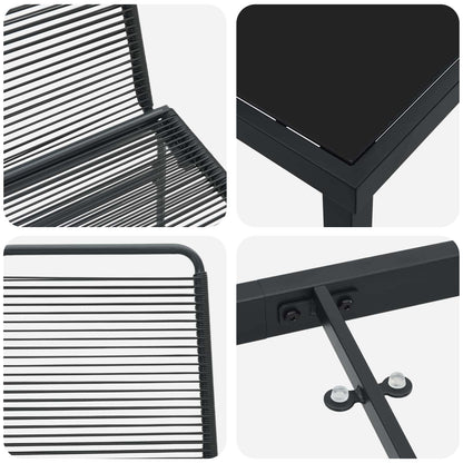 Garden Set 5 pcs Black Metal and Rattan