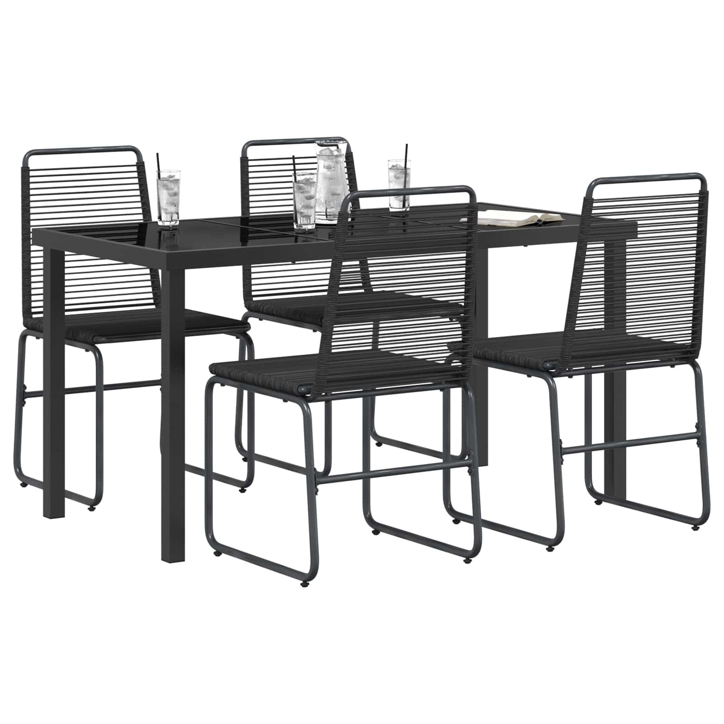 Garden Set 5 pcs Black Metal and Rattan