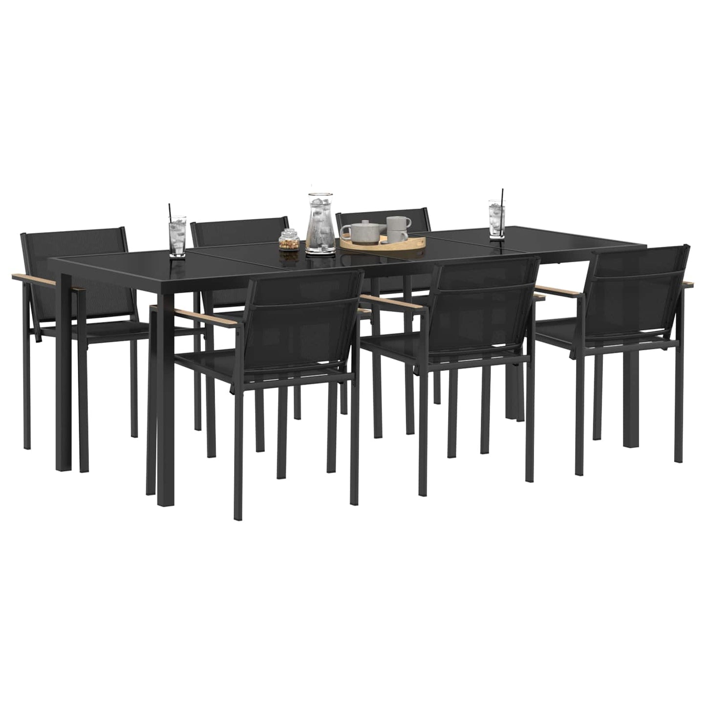 Outdoor Furniture Set 7 pcs Black and Anthracite Textilene