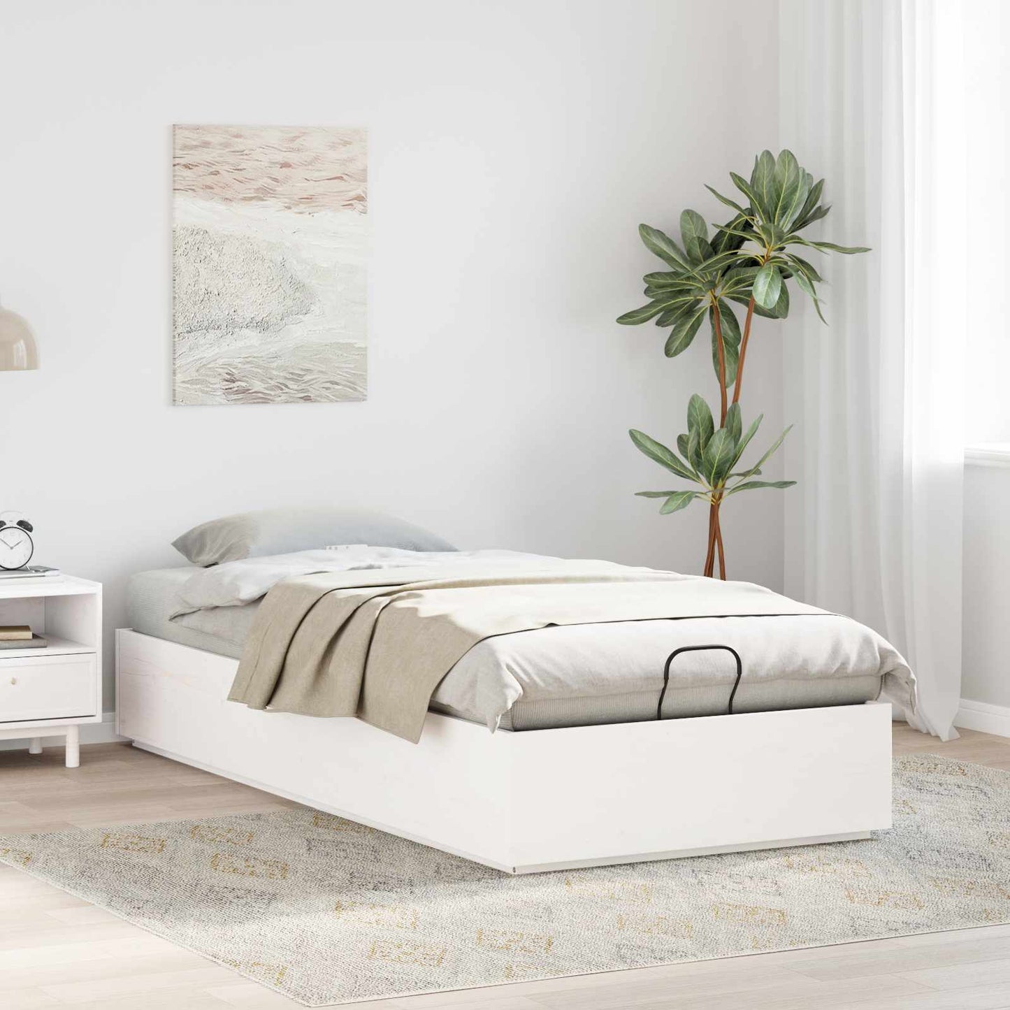 Ottoman Bed Frame White 75 x 190 cm Solid Pine Wood