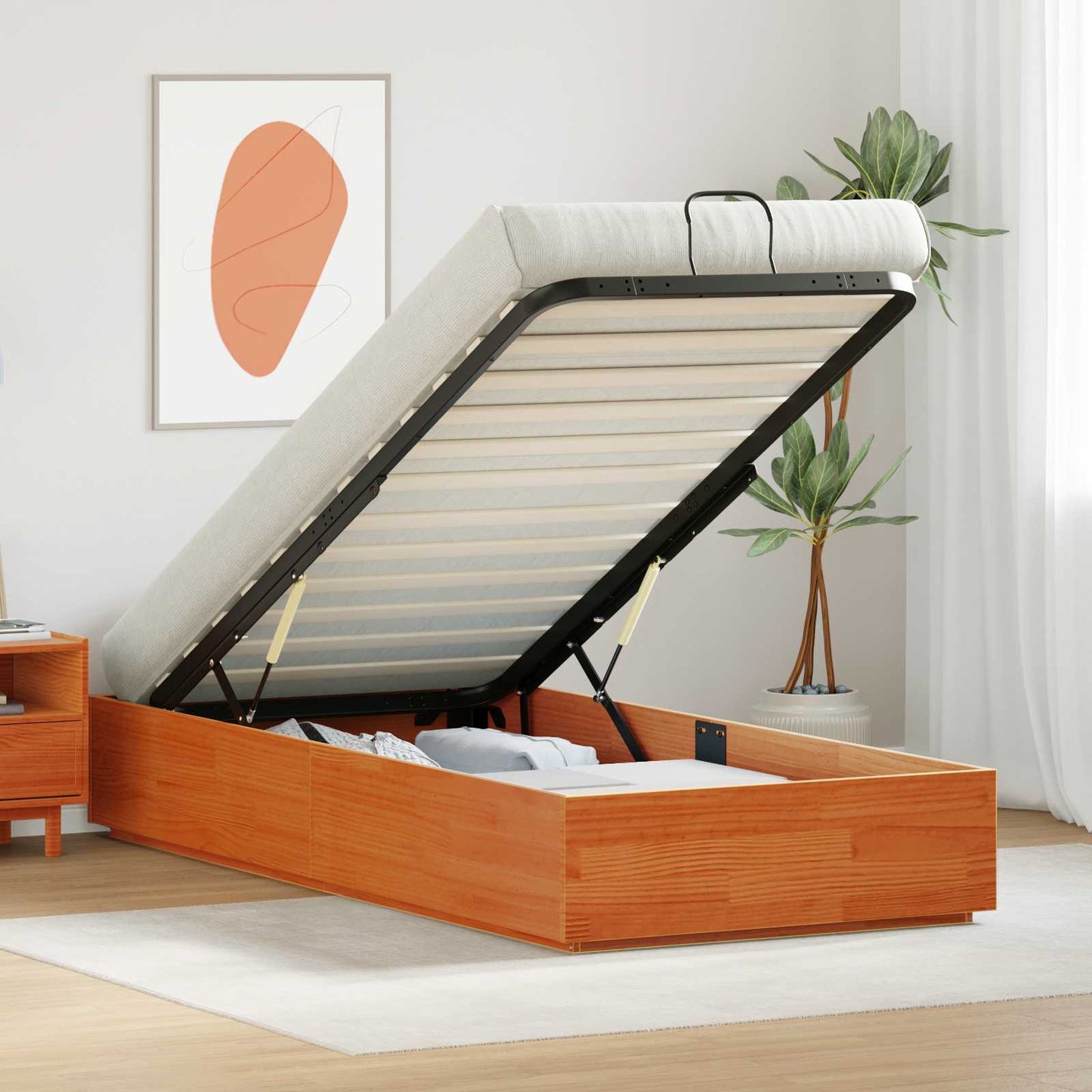 Ottoman Bed Frame Wax Brown 90 x 190 cm Solid Pine Wood