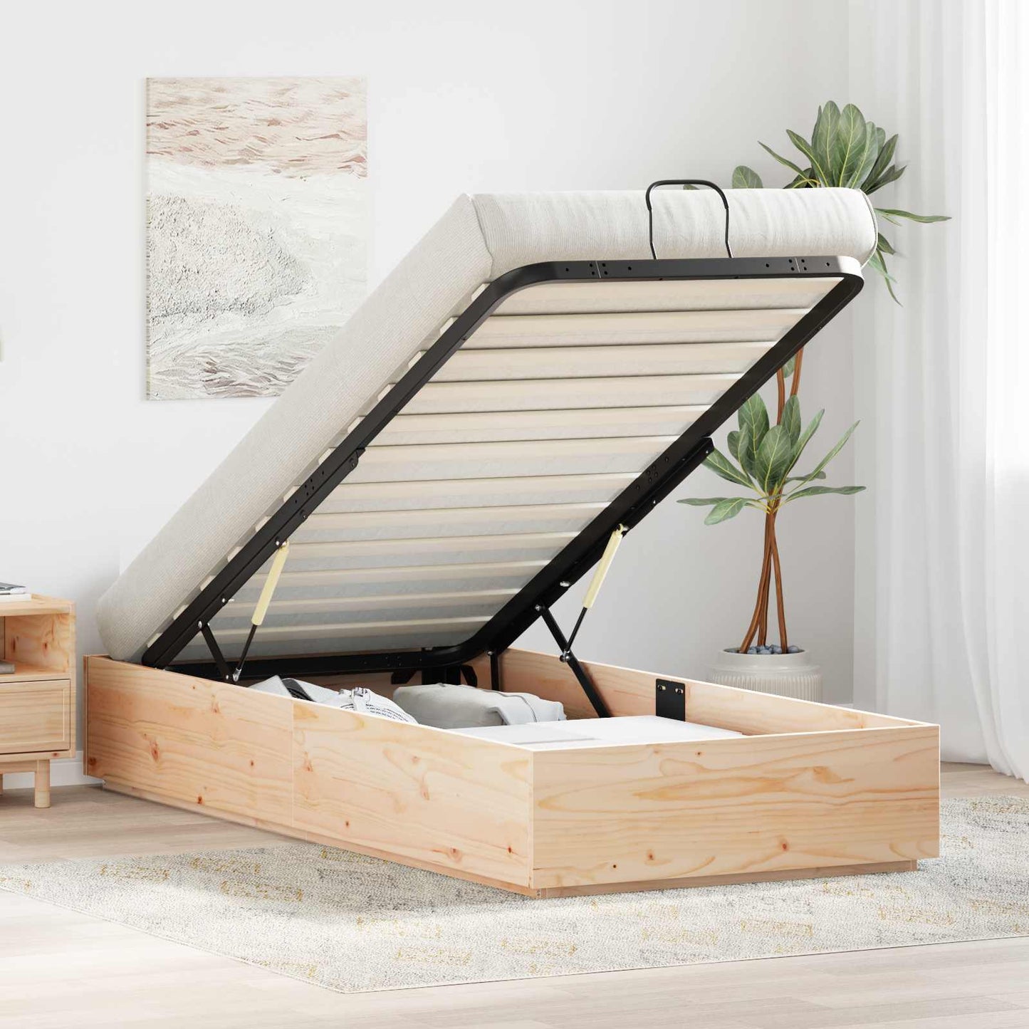 Ottoman Bed Frame Natural 90 x 200 cm Solid Pine Wood