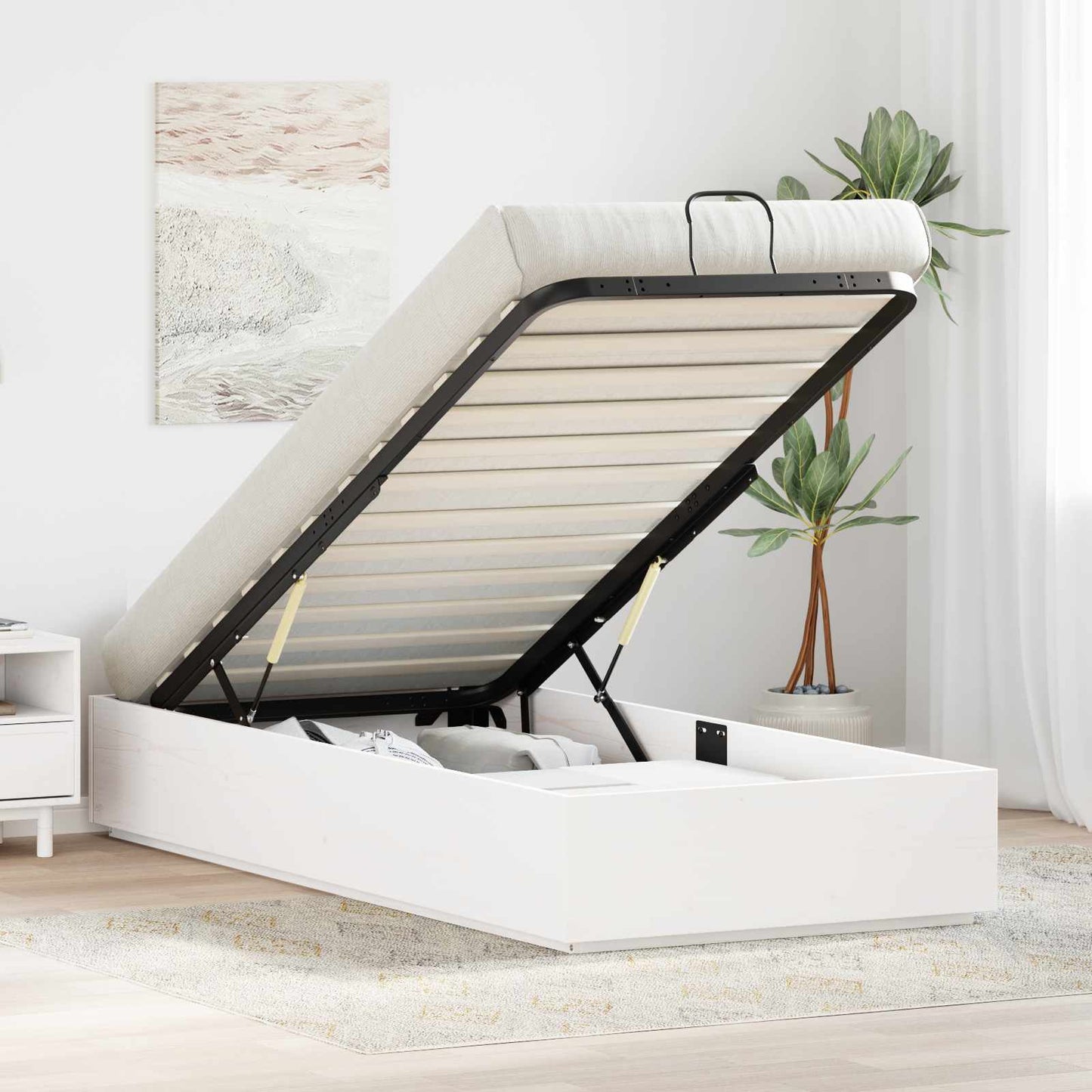 Ottoman Bed Frame White 100 x 200 cm Solid Pine Wood