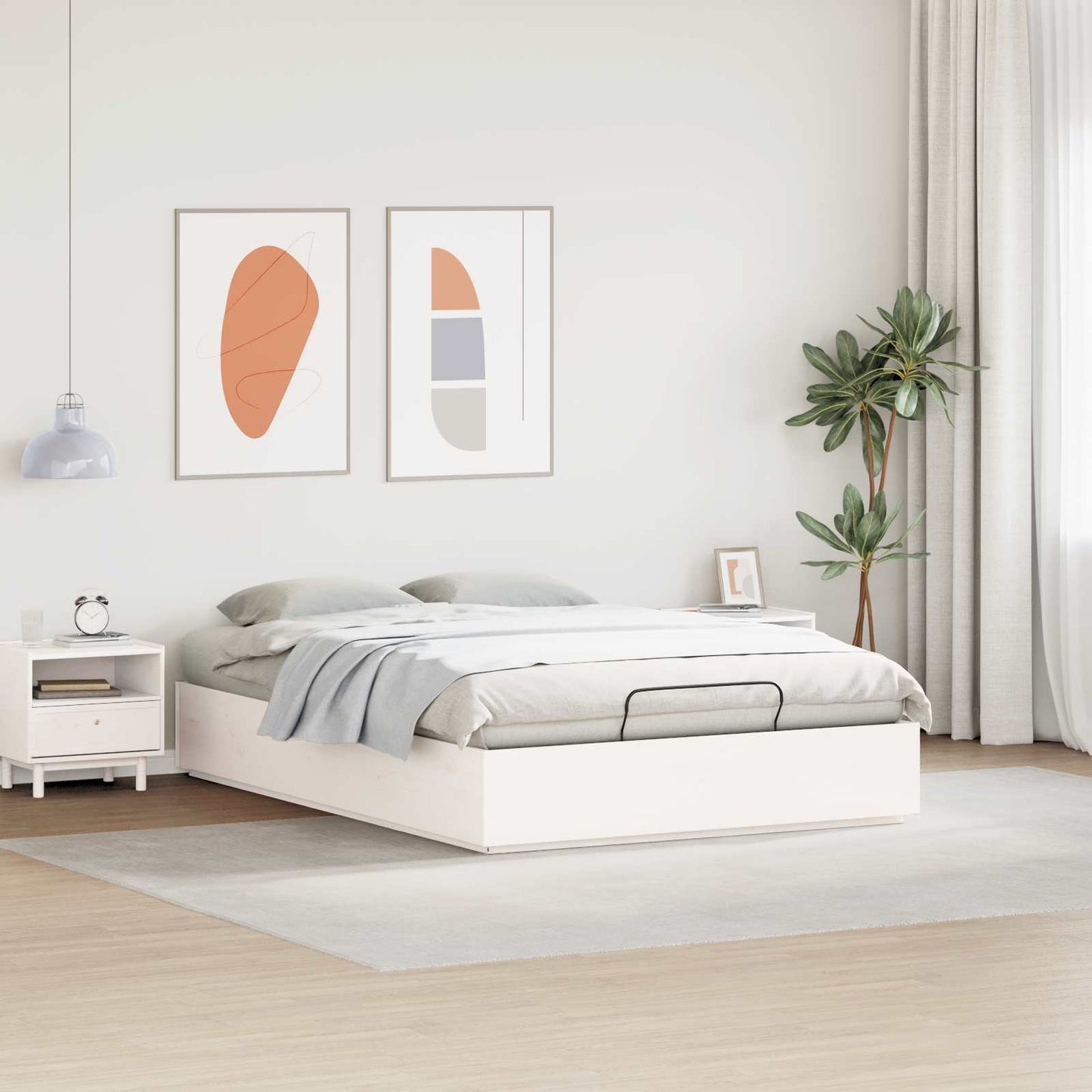Ottoman Bed Frame White 135 x 190 cm Solid Pine Wood