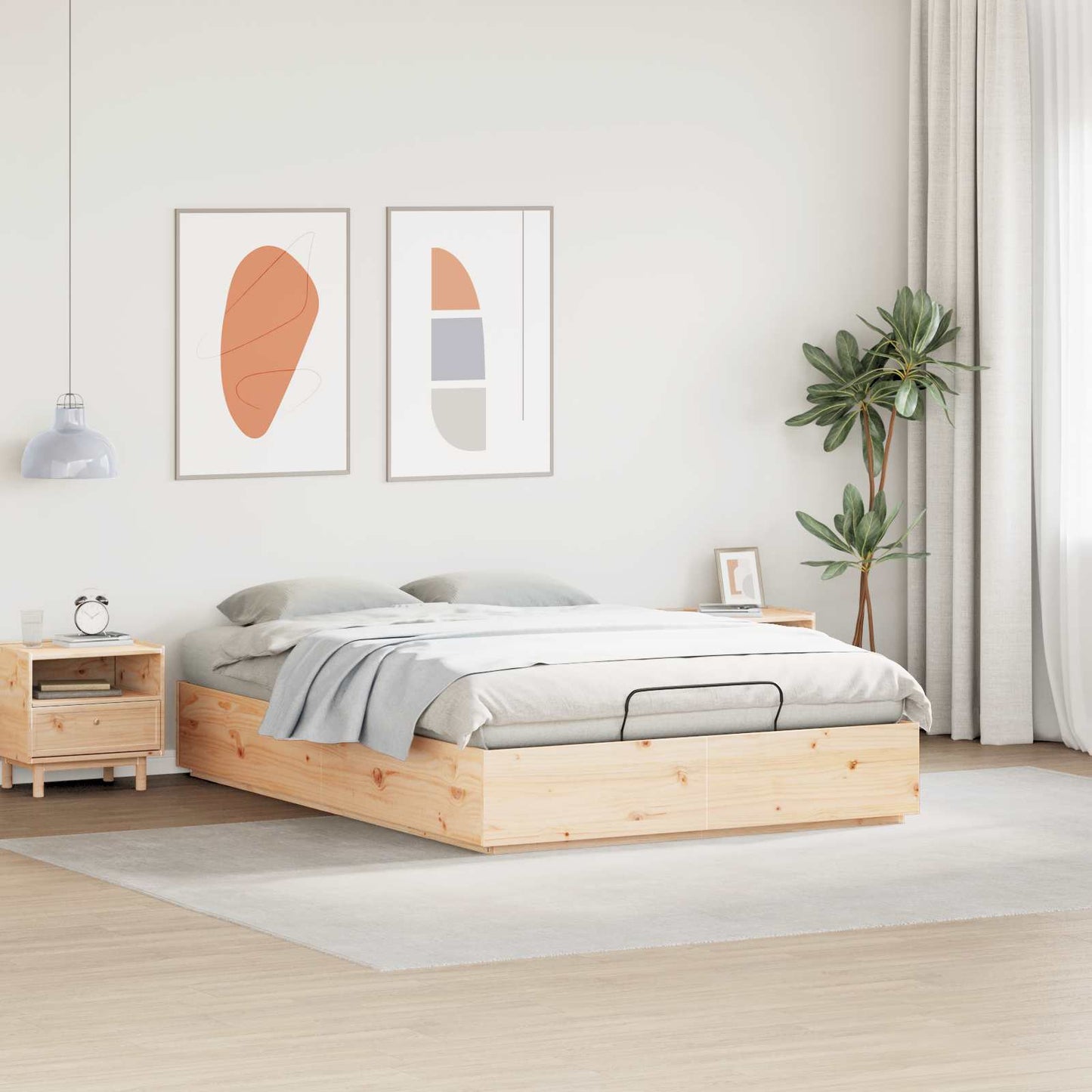Ottoman Bed Frame Natural 140 x 190 cm Solid Pine Wood